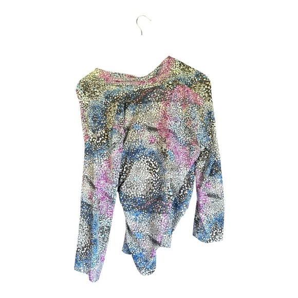 J. McLaughlin Blue and Purple Faux Wrap Patterned Top Size M - Picture 2 of 3